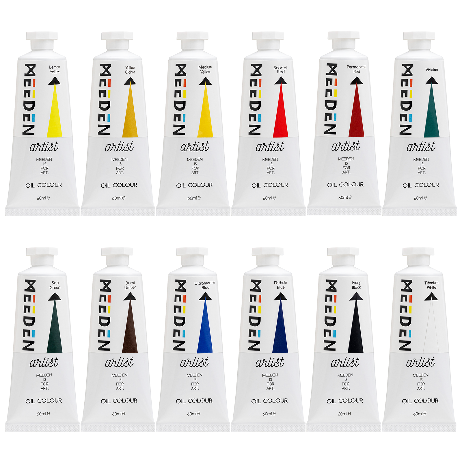 MEEDEN Ölfarbe in Künstlerqualität – 60 ml, 12 Tuben