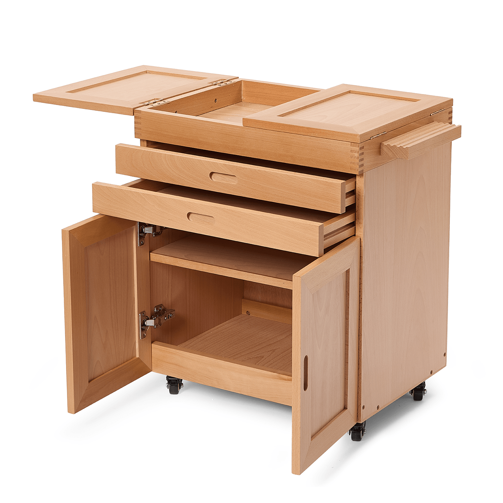 MEEDEN Solid Beech Wood Art Storage Cart with Drawers,Natural