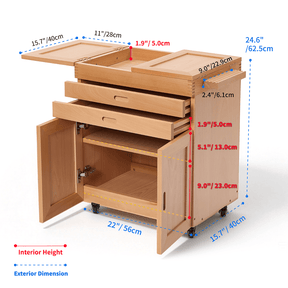 MEEDEN Solid Beech Wood Art Storage Cart with Drawers,Natural