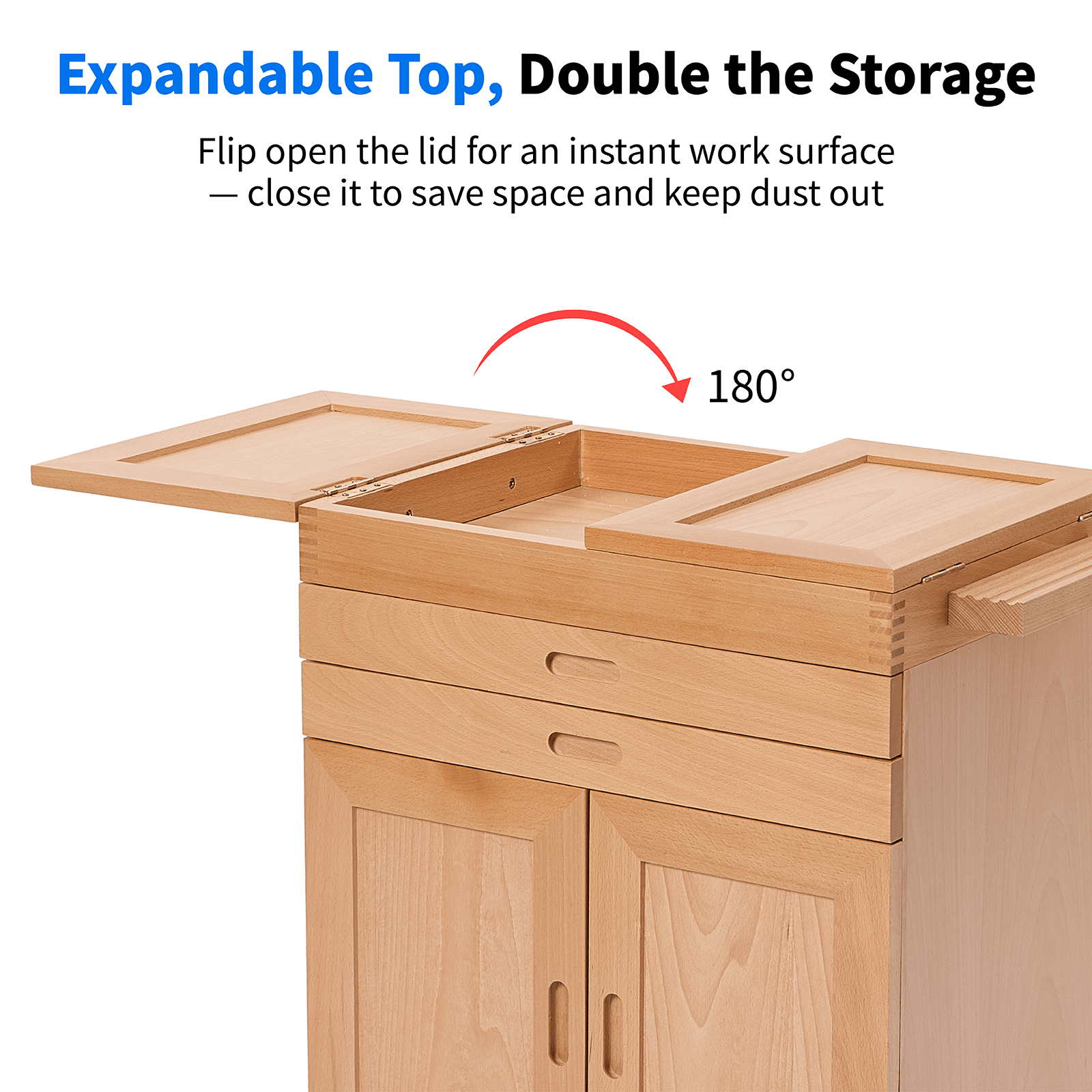 MEEDEN Solid Beech Wood Art Storage Cart with Drawers,Natural