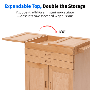MEEDEN Solid Beech Wood Art Storage Cart with Drawers,Natural