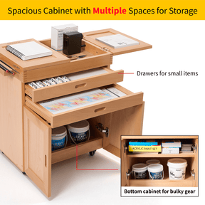 MEEDEN Solid Beech Wood Art Storage Cart with Drawers,Natural