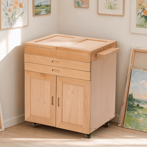 MEEDEN Solid Beech Wood Art Storage Cart with Drawers,Natural