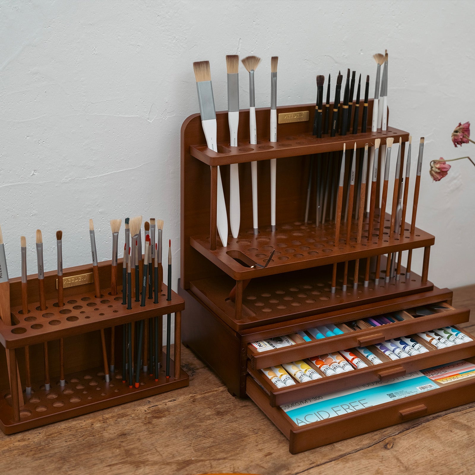 MEEDEN Organizador de Pinceles de Madera de 2 Niveles Pro - BJ-01