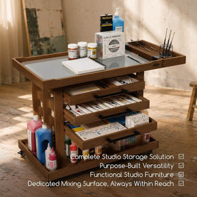 MEEDEN Extra Large Wooden Art Supply Storage Cart：Walnut