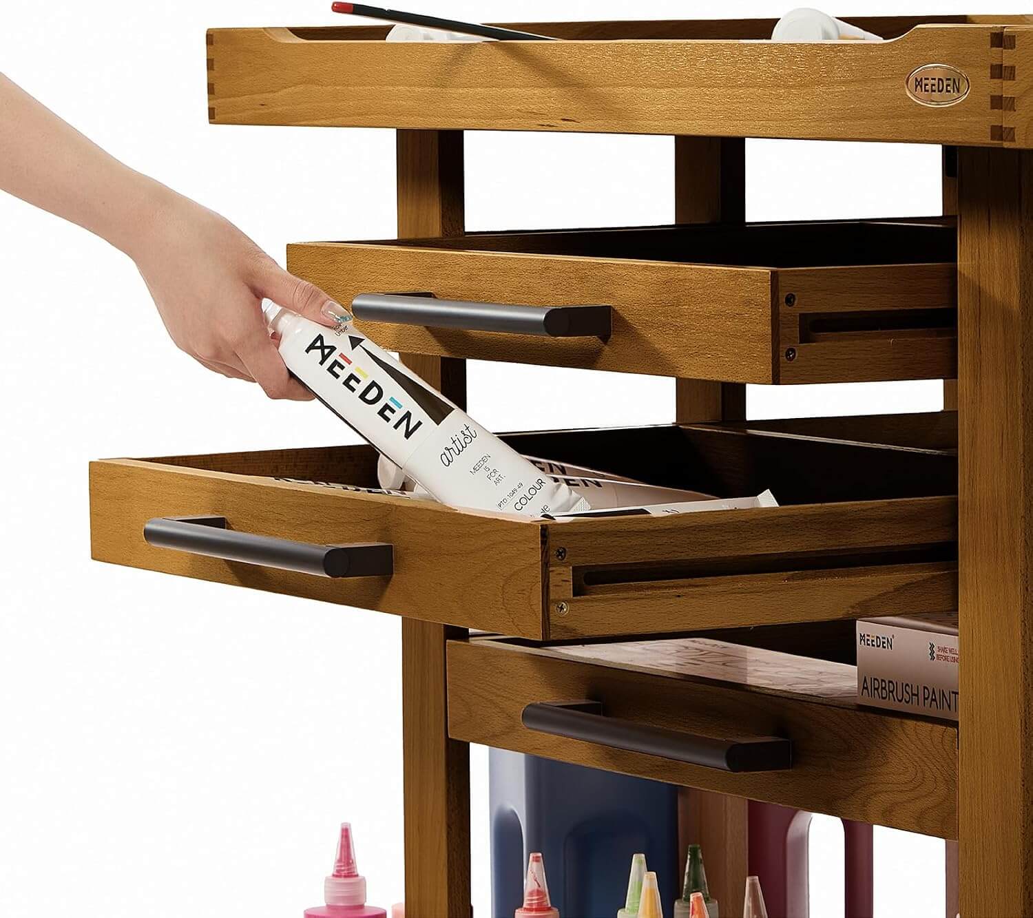 MEEDEN Extra Large Wooden Art Supply Storage Cart：Walnut