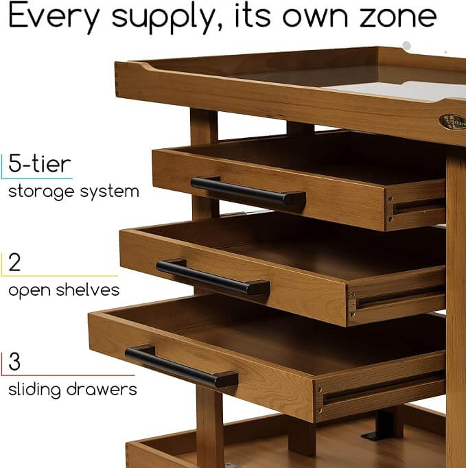 MEEDEN Extra Large Wooden Art Supply Storage Cart：Walnut