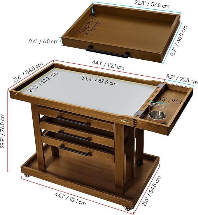MEEDEN Extra Large Wooden Art Supply Storage Cart：Walnut