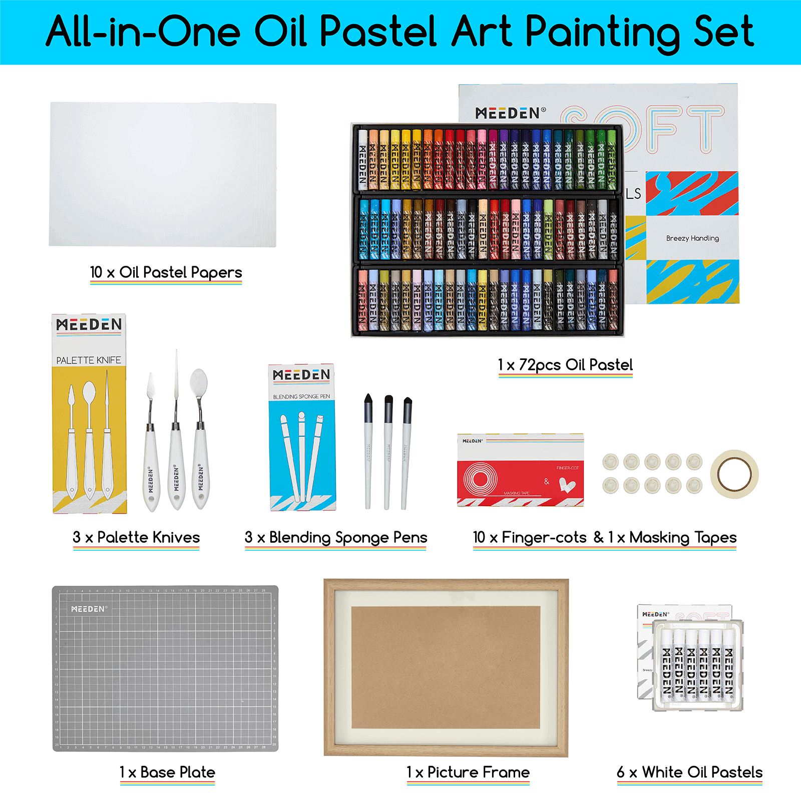MEEDEN Soft Oil Pastel Set, 102pcs Art Kit with 72 Colors & Extra White Pastels