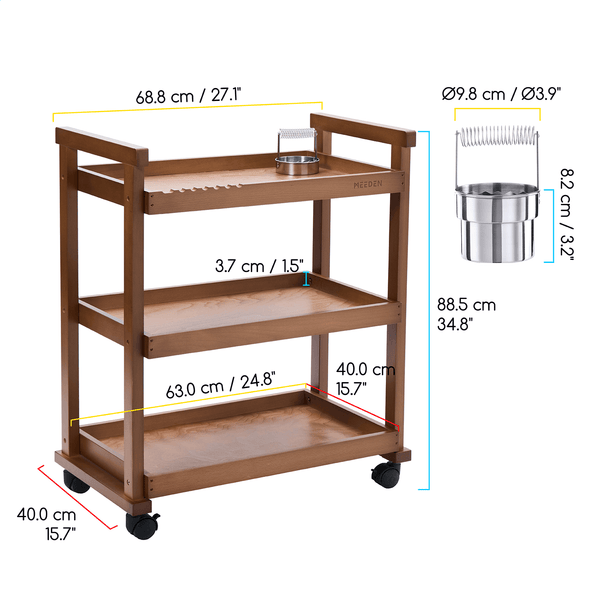 MEEDEN 3-Tier Storage Art Cart/Trolley,Walnut-W13