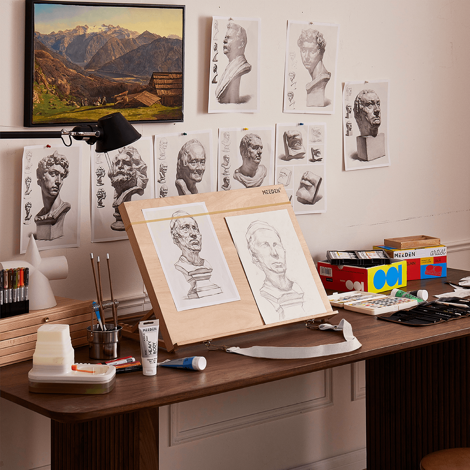 MEEDEN Large Studio Artist Sketching Tabletop Easel-Walnut