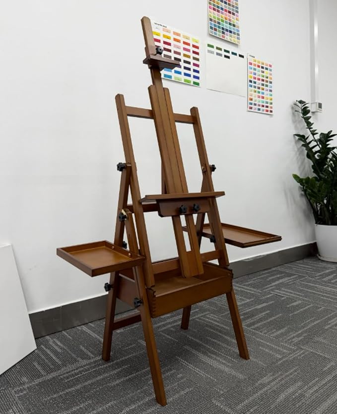 Meeden Large Wooden Painting Easel with Storage Drawer and Palette Holders-Walnut