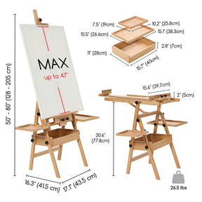 MEEDEN Large Natural Wood H-Frame Easel with Storage Drawer