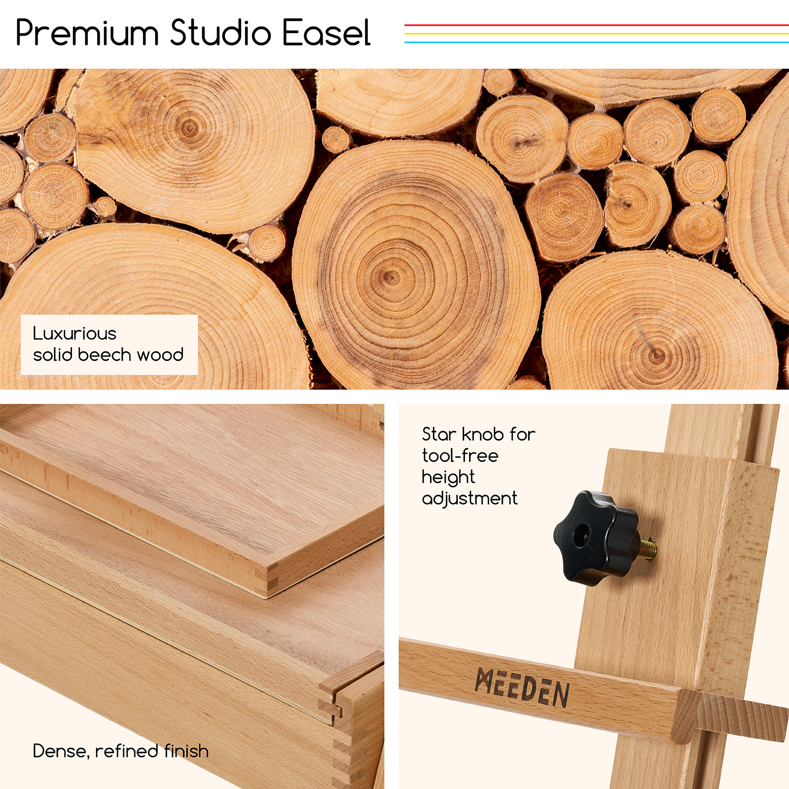 MEEDEN Large Natural Wood H-Frame Easel with Storage Drawer