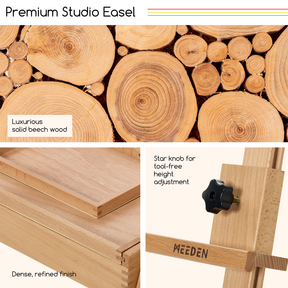 MEEDEN Large Natural Wood H-Frame Easel with Storage Drawer