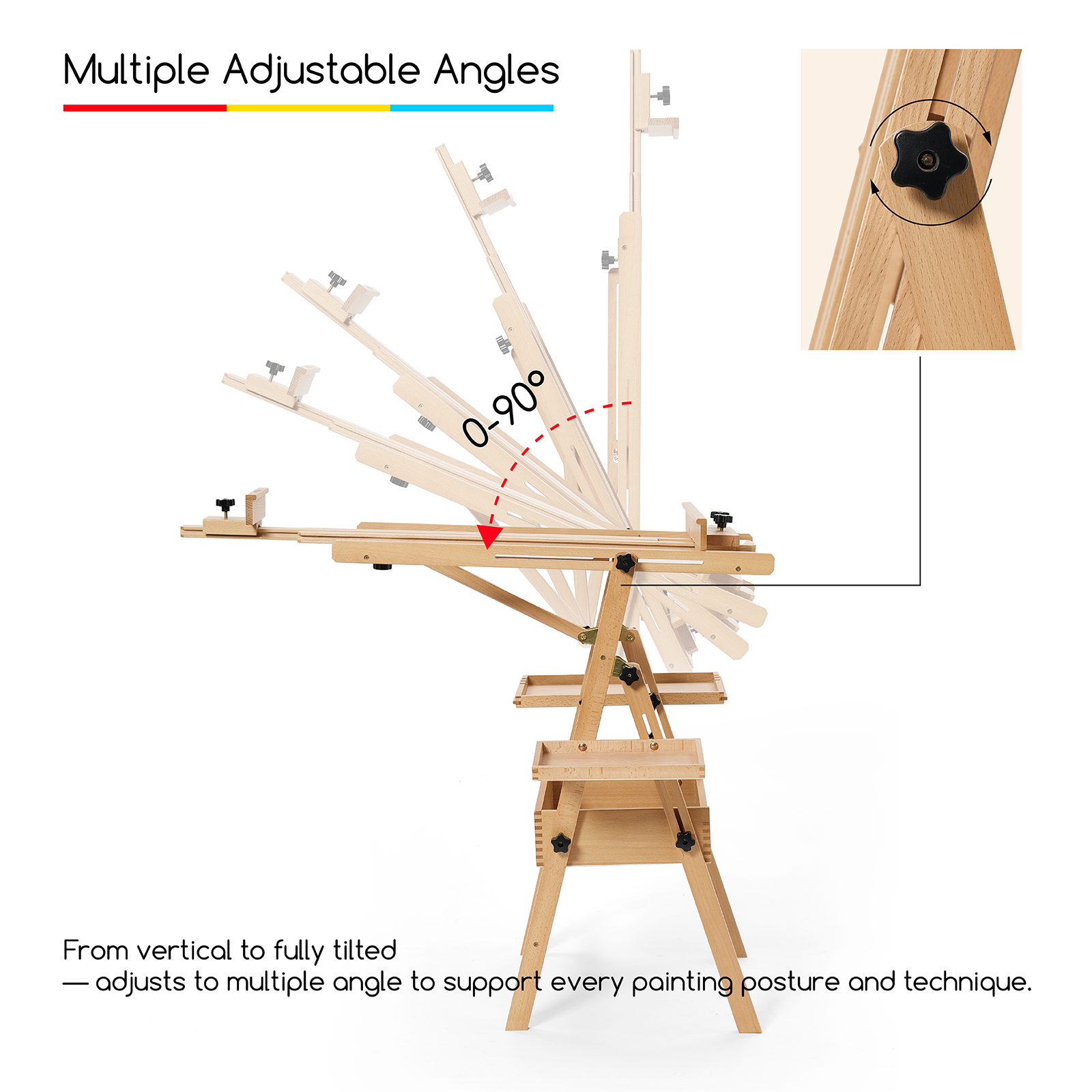 MEEDEN Large Natural Wood H-Frame Easel with Storage Drawer
