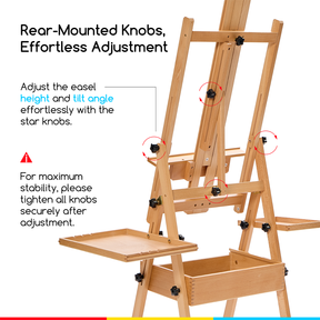 MEEDEN Large Natural Wood H-Frame Easel with Storage Drawer