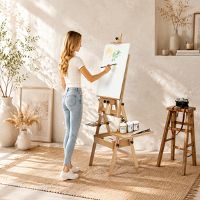 MEEDEN Large Natural Wood H-Frame Easel with Storage Drawer