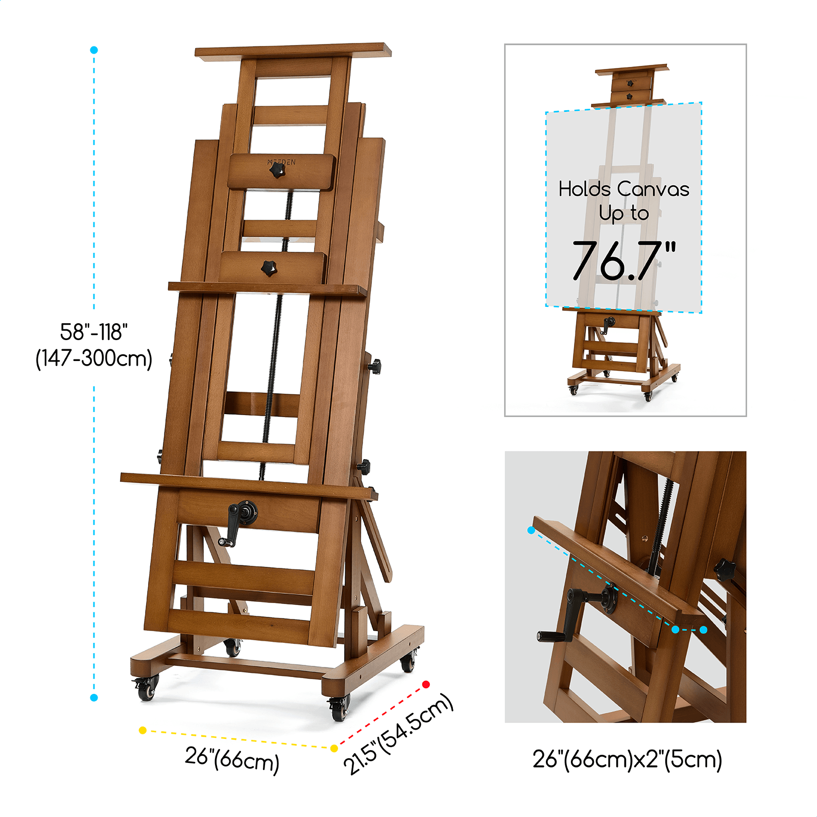 MEEDEN Deluxe Studio Large Rocker Crank Heavy Duty Artist Easel-Walnut-DHJ-12