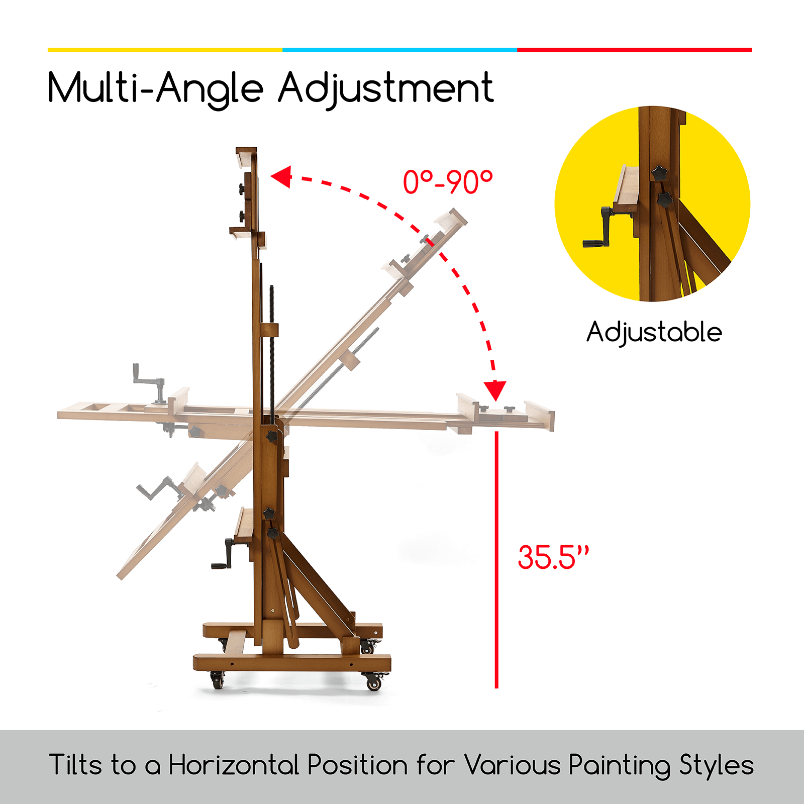MEEDEN Deluxe Studio Large Rocker Crank Heavy Duty Artist Easel-Walnut-DHJ-12