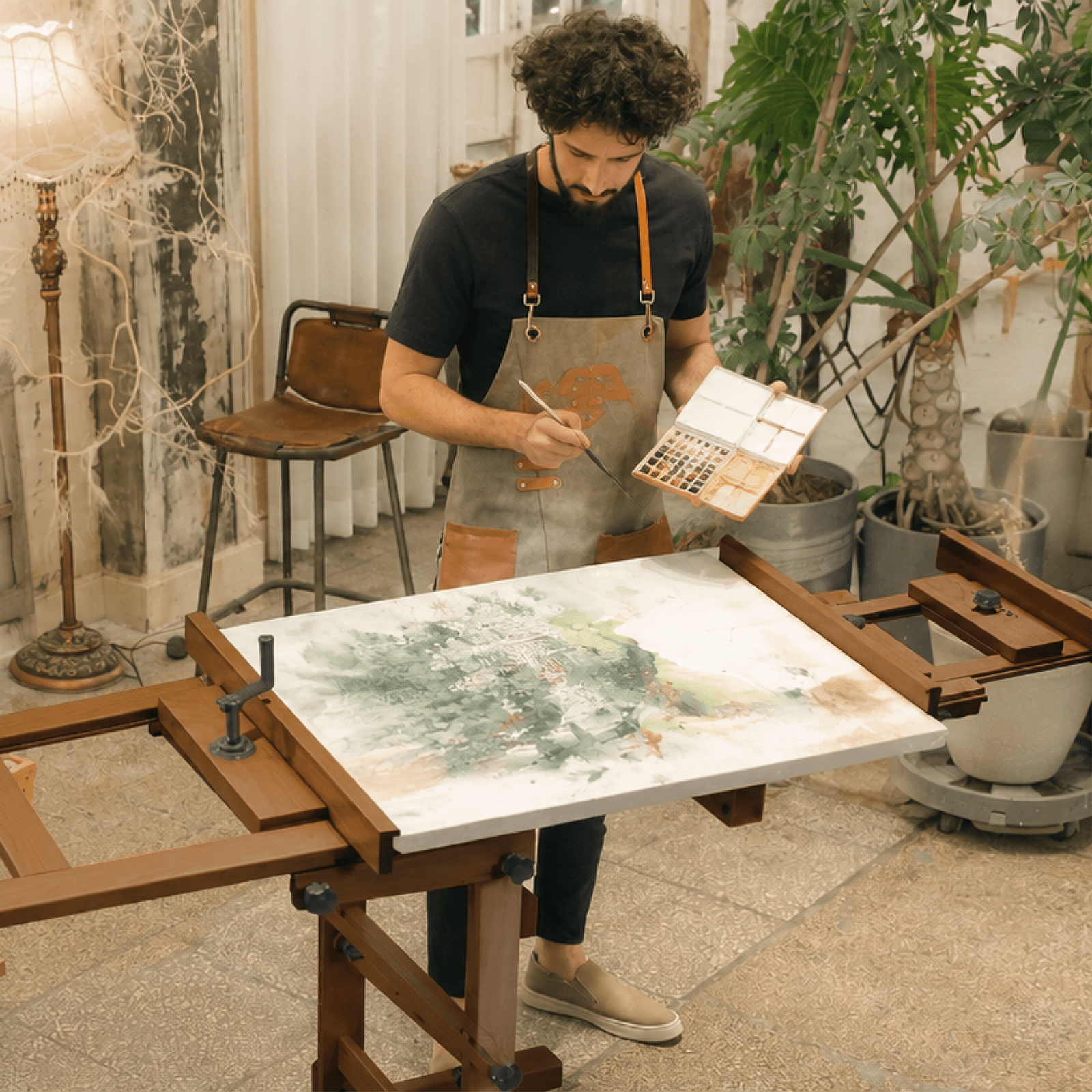MEEDEN Deluxe Studio Large Rocker Crank Heavy Duty Artist Easel-Walnut-DHJ-12