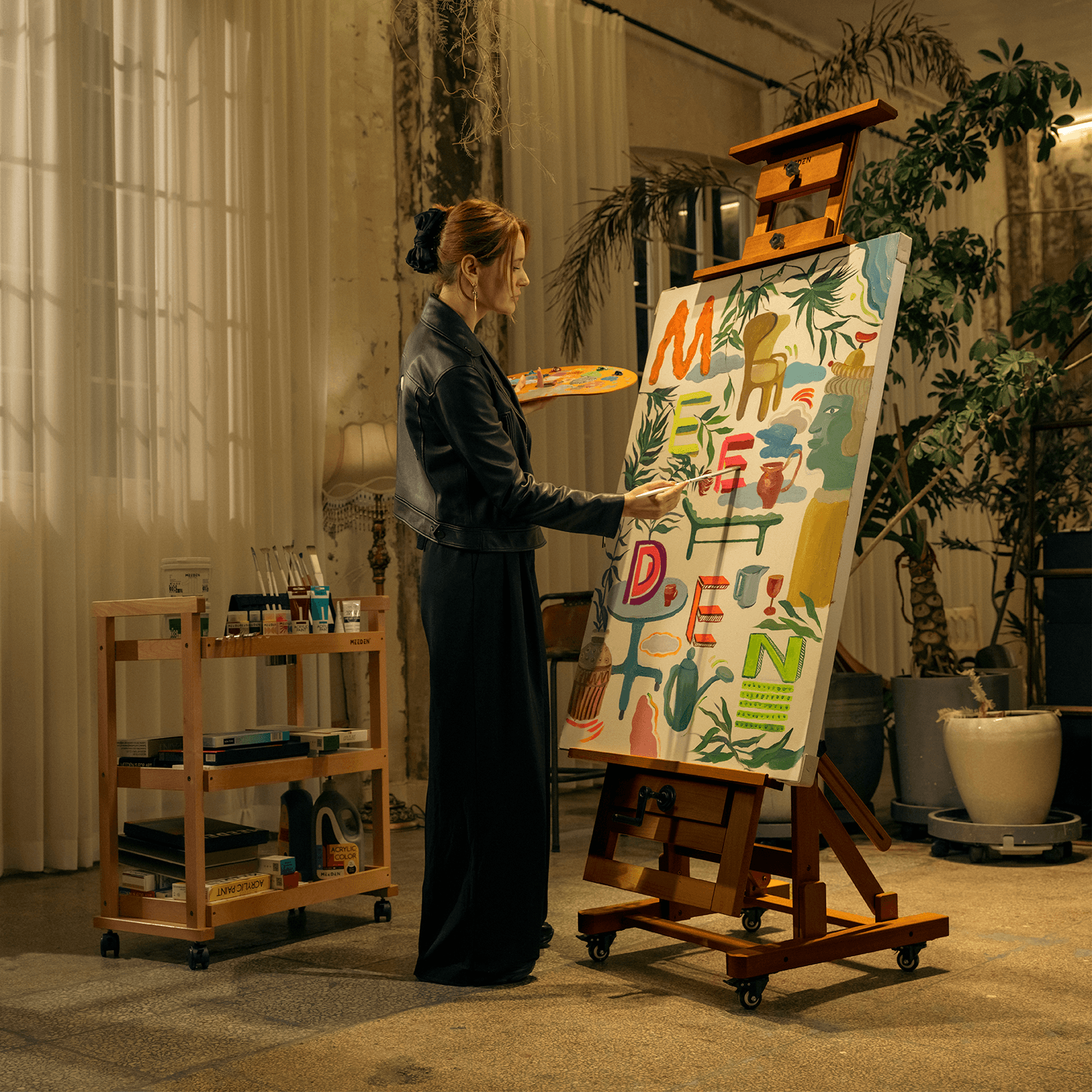 MEEDEN Deluxe Studio Large Rocker Crank Heavy Duty Artist Easel-Walnut-DHJ-12
