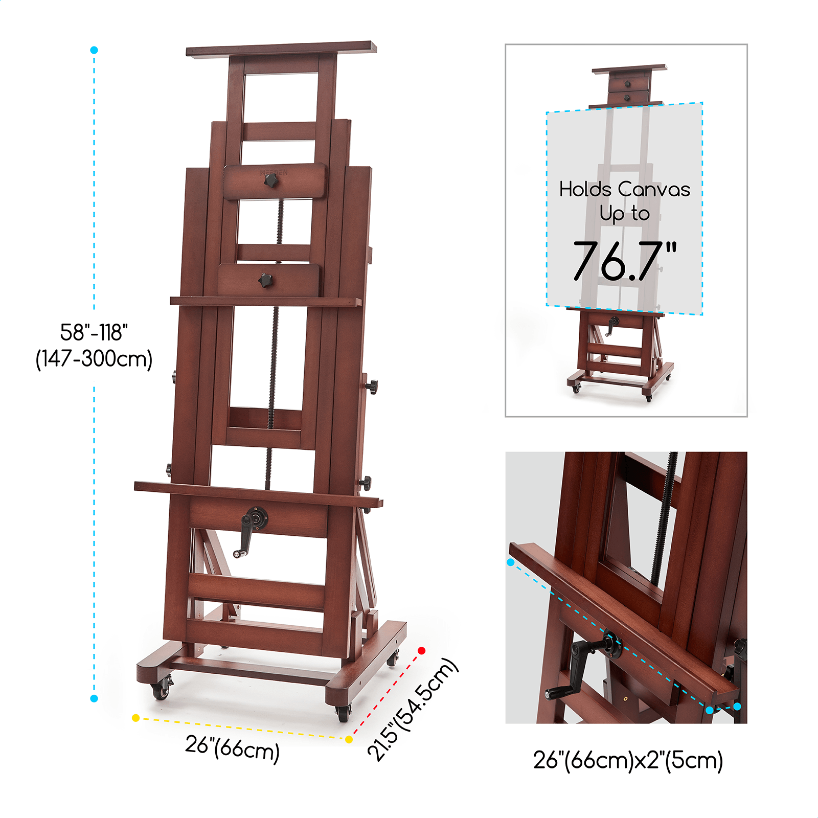 MEEDEN Deluxe Studio Large Rocker Crank Heavy Duty Artist Easel-Dark Walnut-DHJ-12