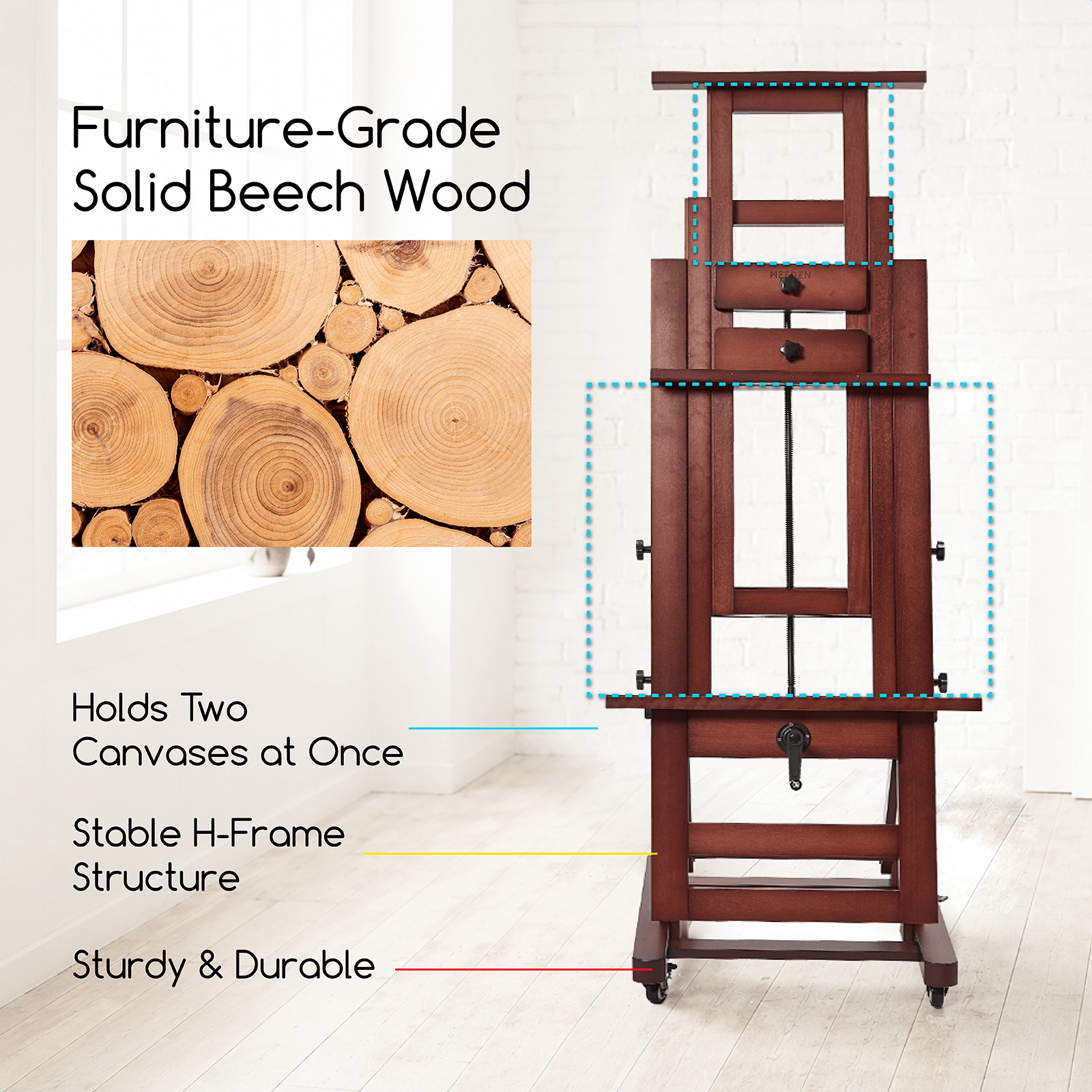 MEEDEN Deluxe Studio Large Rocker Crank Heavy Duty Artist Easel-Dark Walnut-DHJ-12