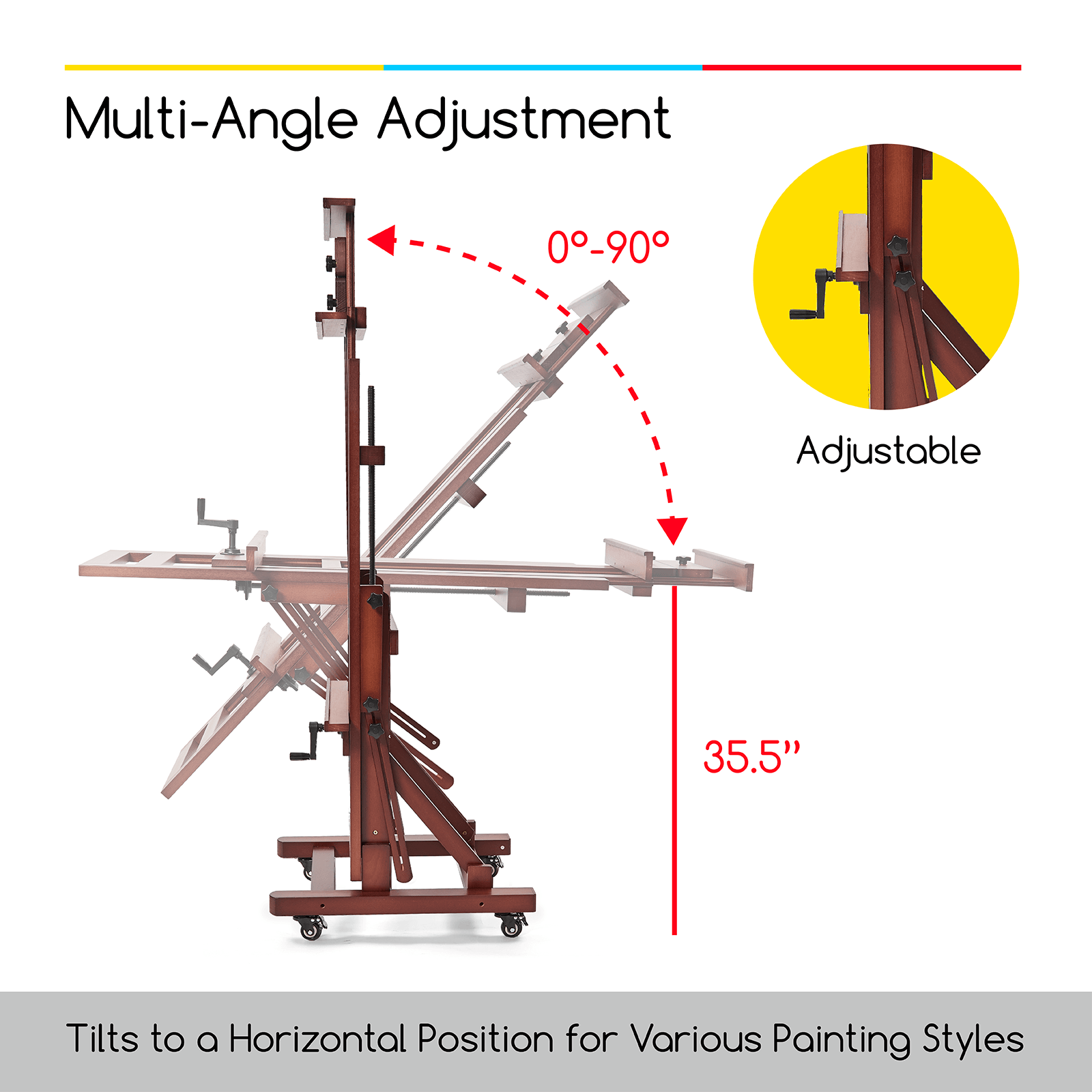 MEEDEN Deluxe Studio Large Rocker Crank Heavy Duty Artist Easel-Dark Walnut-DHJ-12