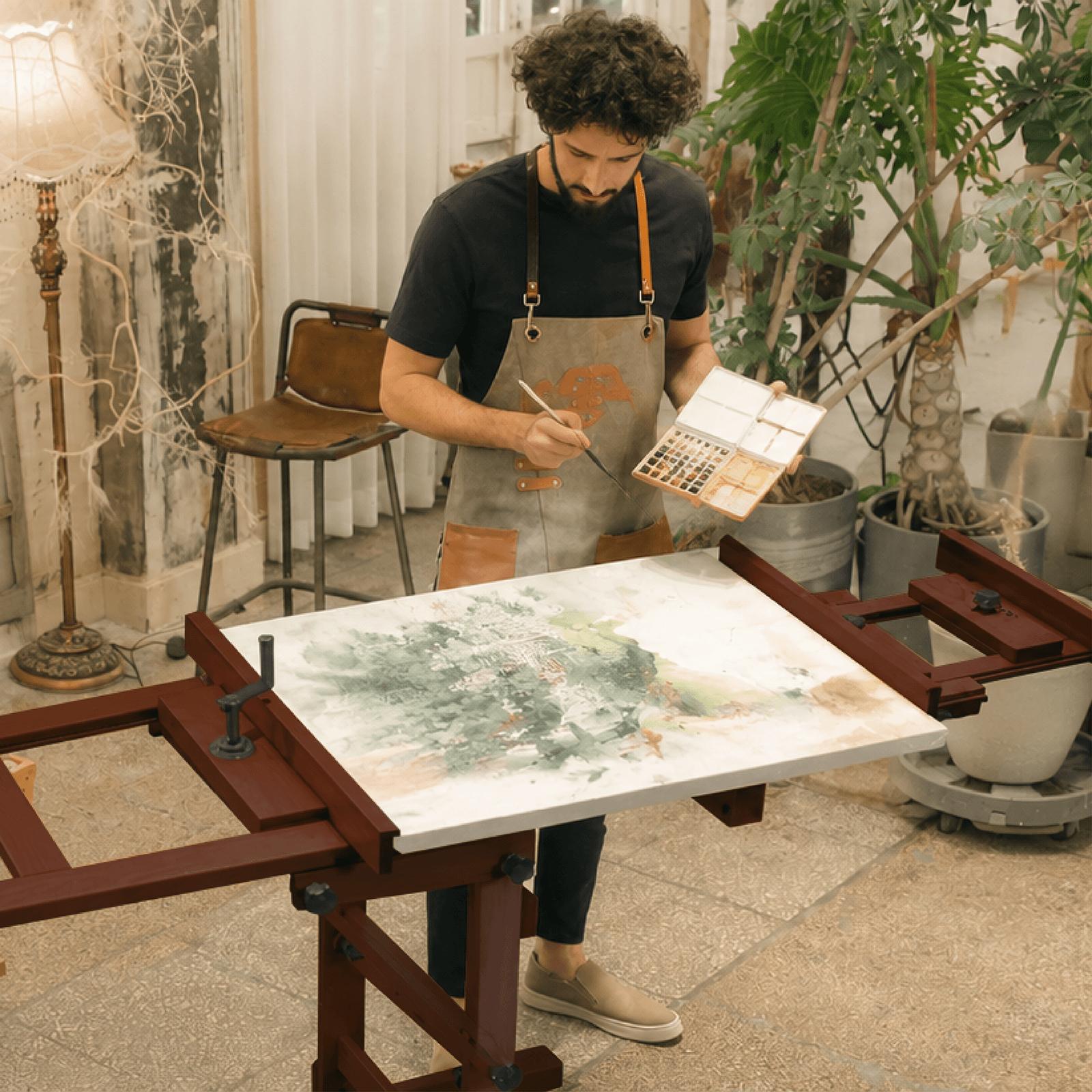 MEEDEN Deluxe Studio Large Rocker Crank Heavy Duty Artist Easel-Dark Walnut-DHJ-12