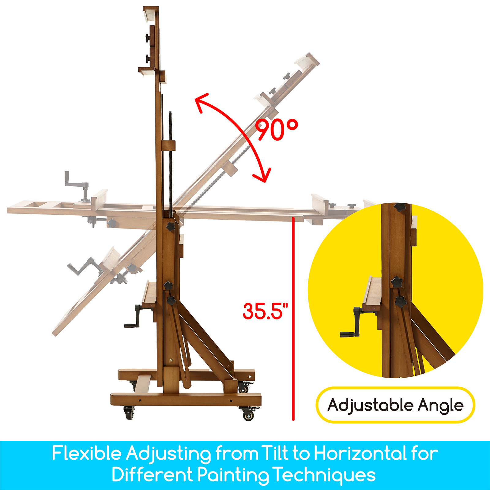 MEEDEN Deluxe Studio Large Rocker Crank Heavy Duty Artist Easel-Walnut-DHJ-12