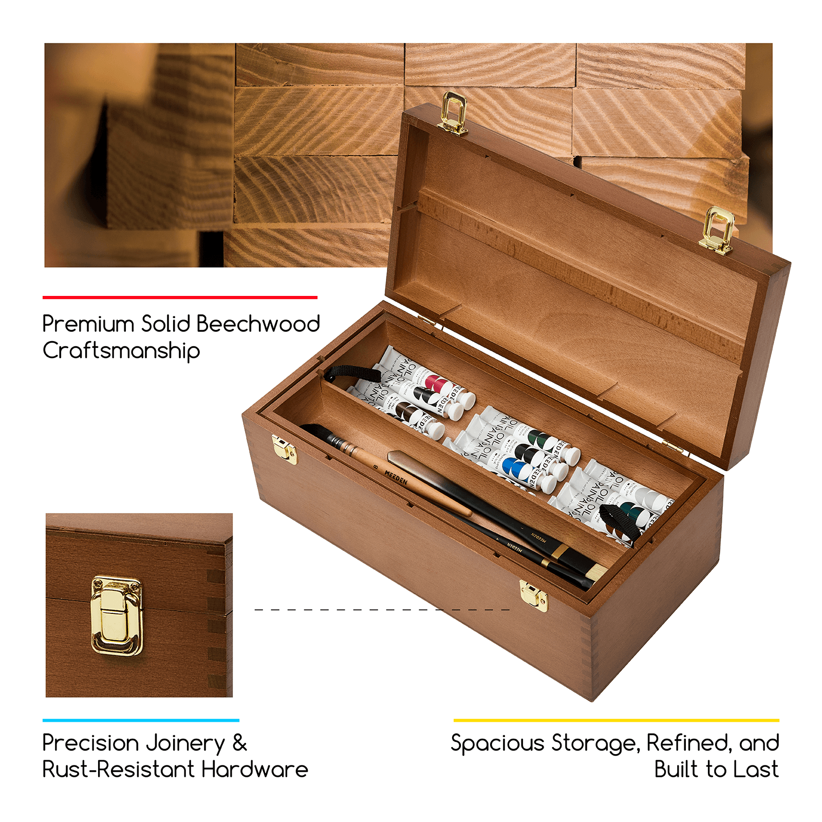 MEEDEN Large Wooden Art Supply Storage Box with Removable Dividers