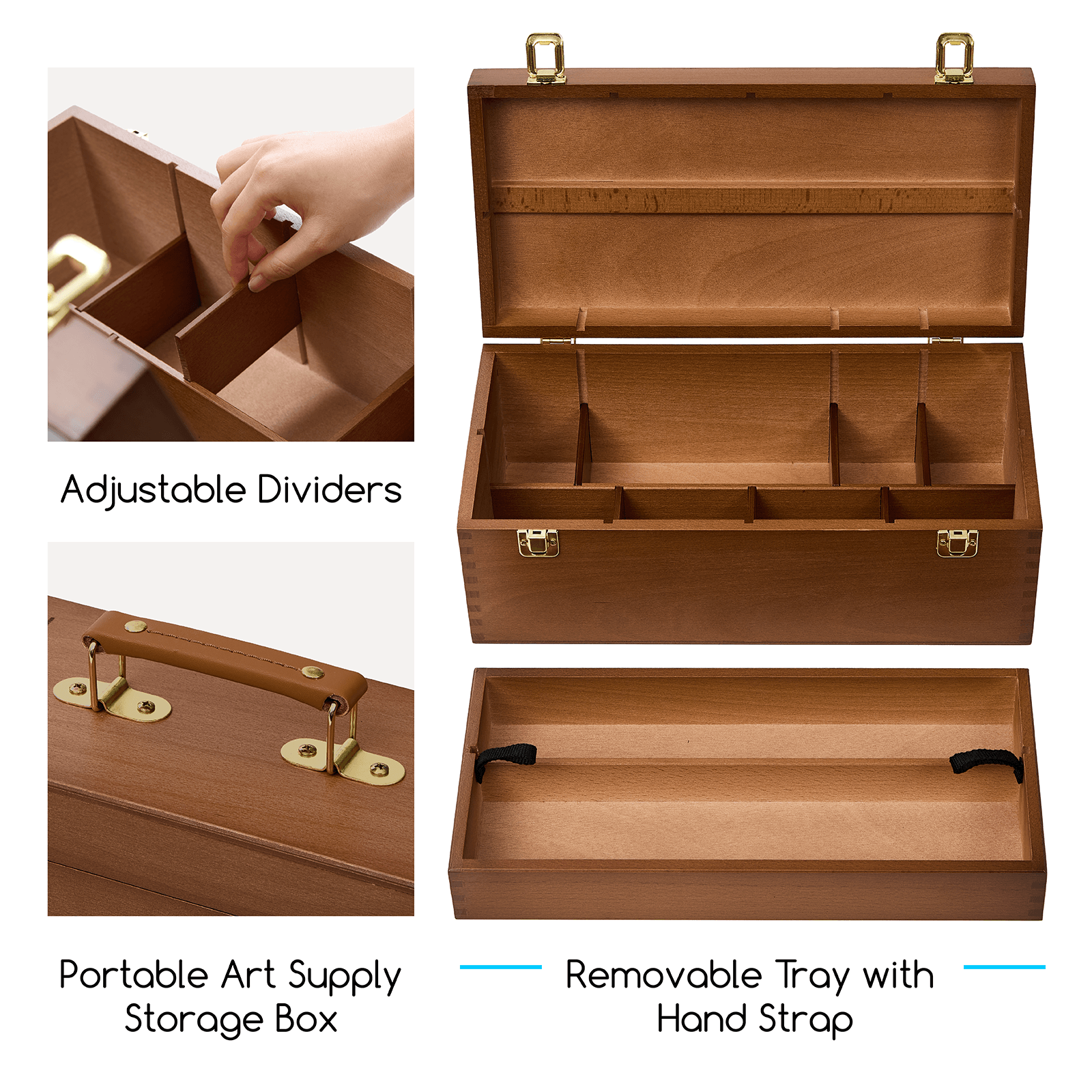 MEEDEN Large Wooden Art Supply Storage Box with Removable Dividers