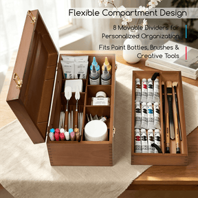 MEEDEN Large Wooden Art Supply Storage Box with Removable Dividers