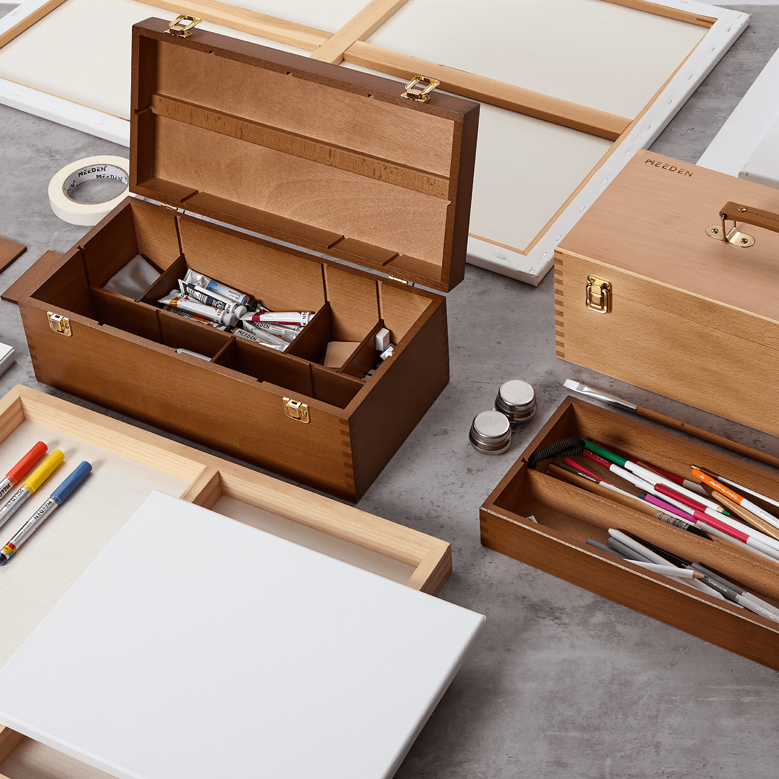 MEEDEN Large Wooden Art Supply Storage Box with Removable Dividers