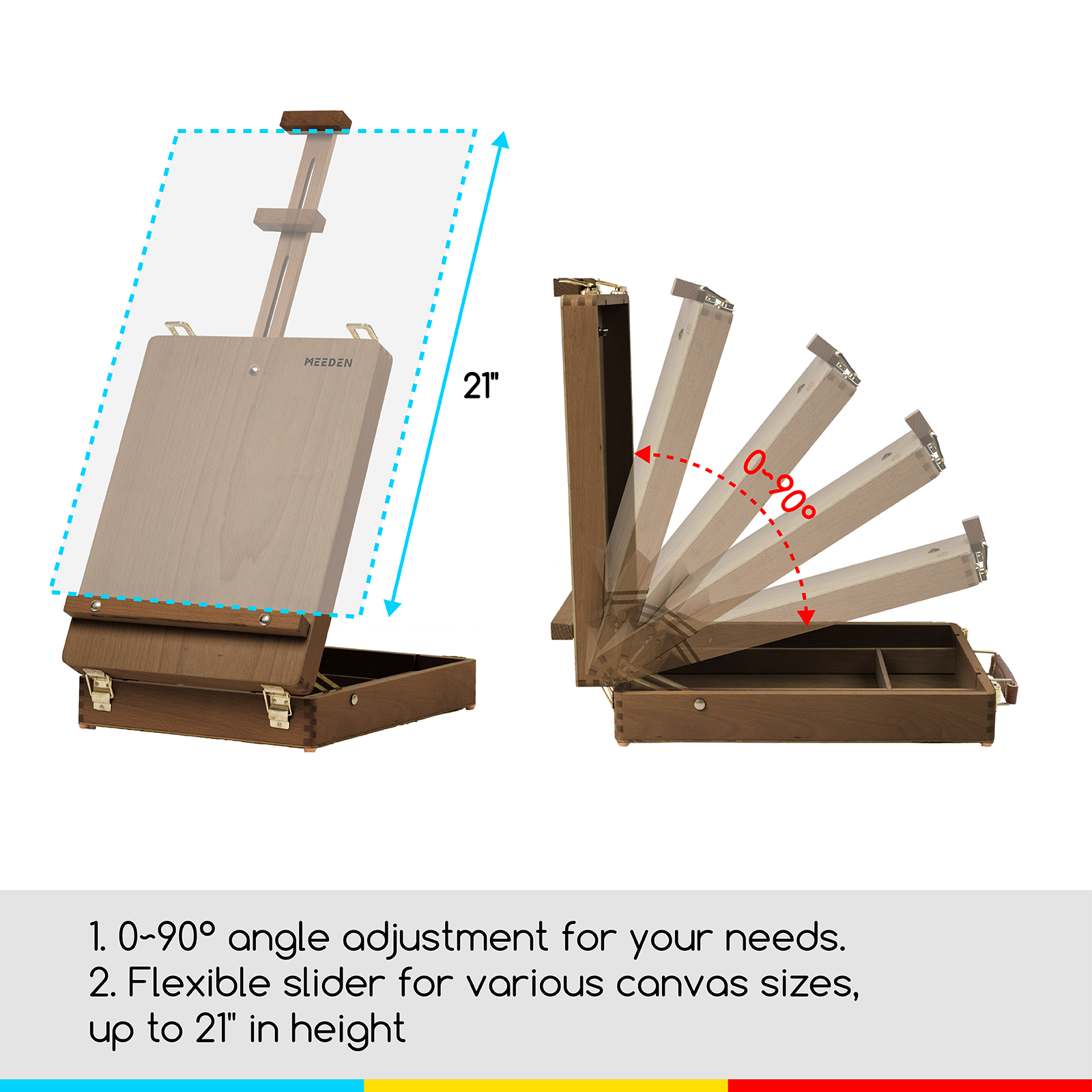 MEEDEN Tabletop Art Sketchbox Easel-Light Walnut-HBX-3