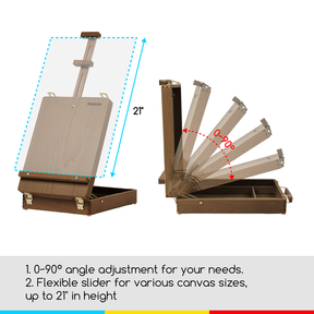 MEEDEN Tabletop Art Sketchbox Easel-Light Walnut-HBX-3