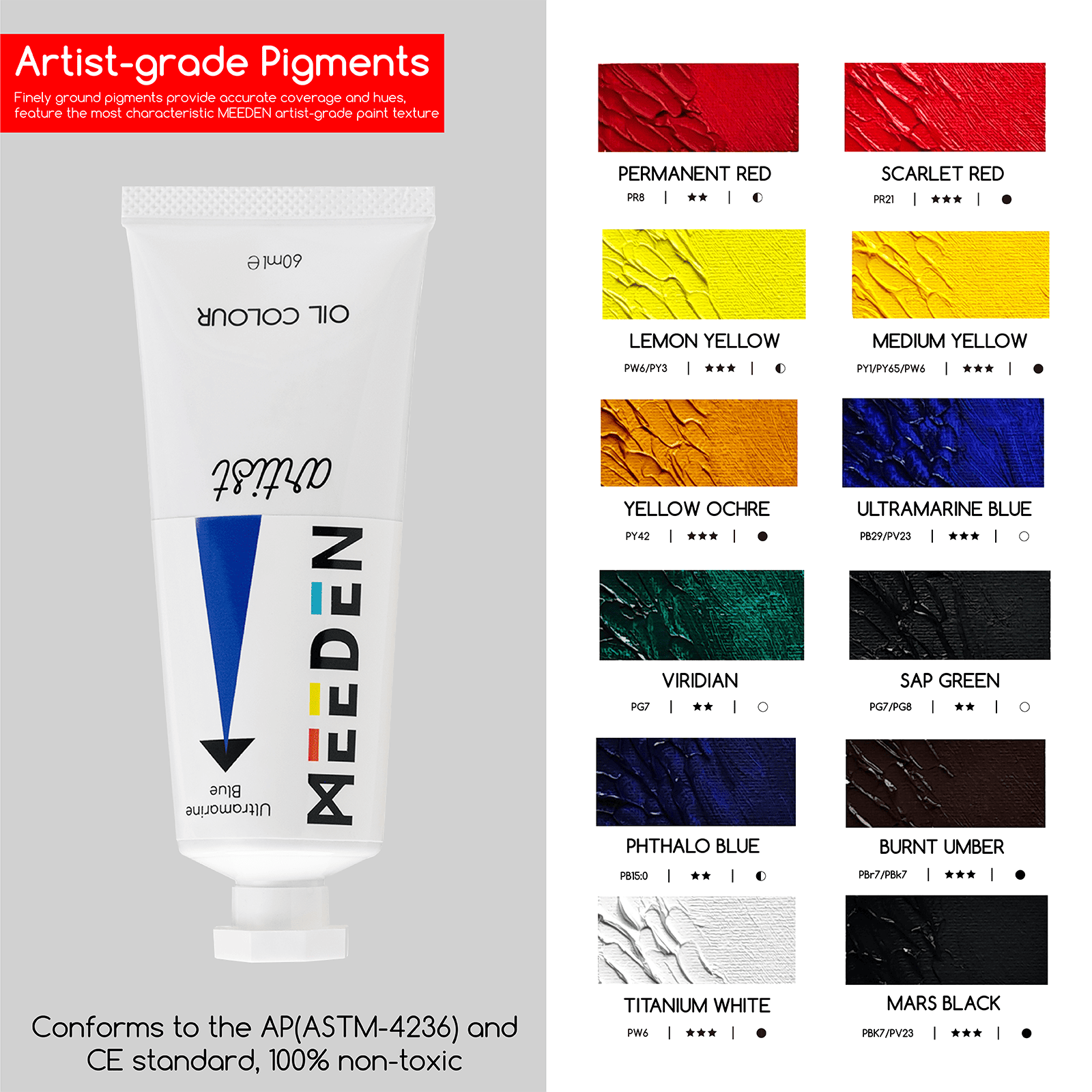 MEEDEN Artist oljemaling sett med skisse staffeli boks, 13*50 ml rør