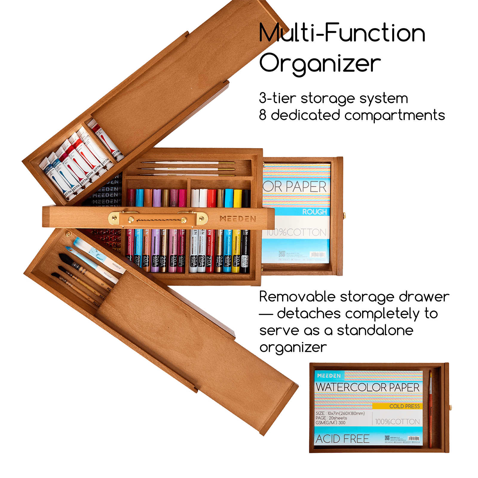 MEEDEN Walnut Wooden Art Supply Storage Box-HBX-7