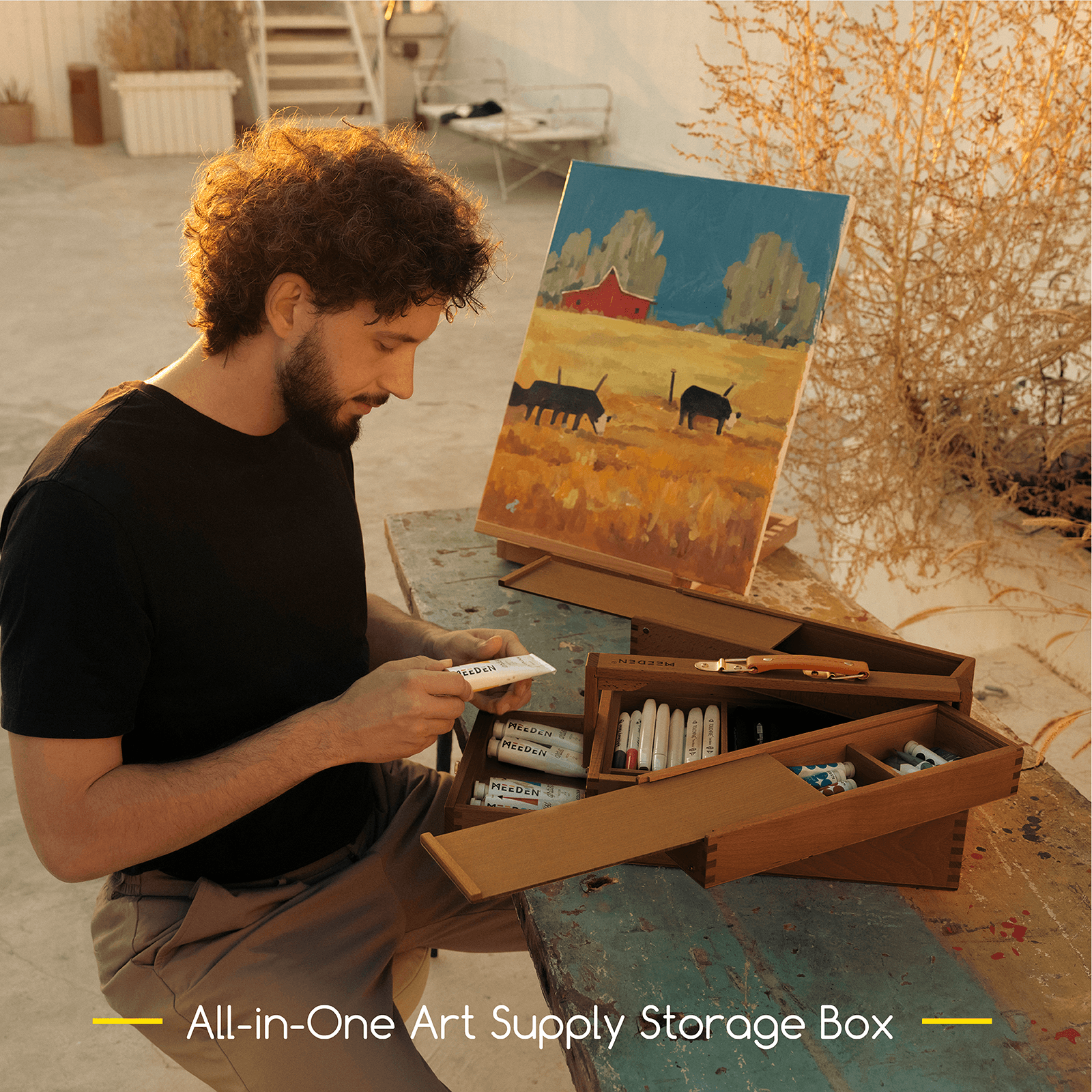 MEEDEN Walnut Wooden Art Supply Storage Box-HBX-7