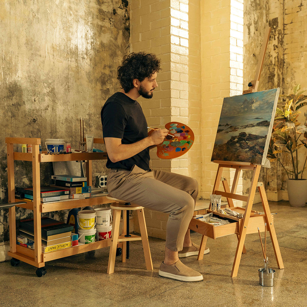 MEEDEN Studio Caballete de Piso con Marco en H y Cajón de Almacenamiento-HJ-1A