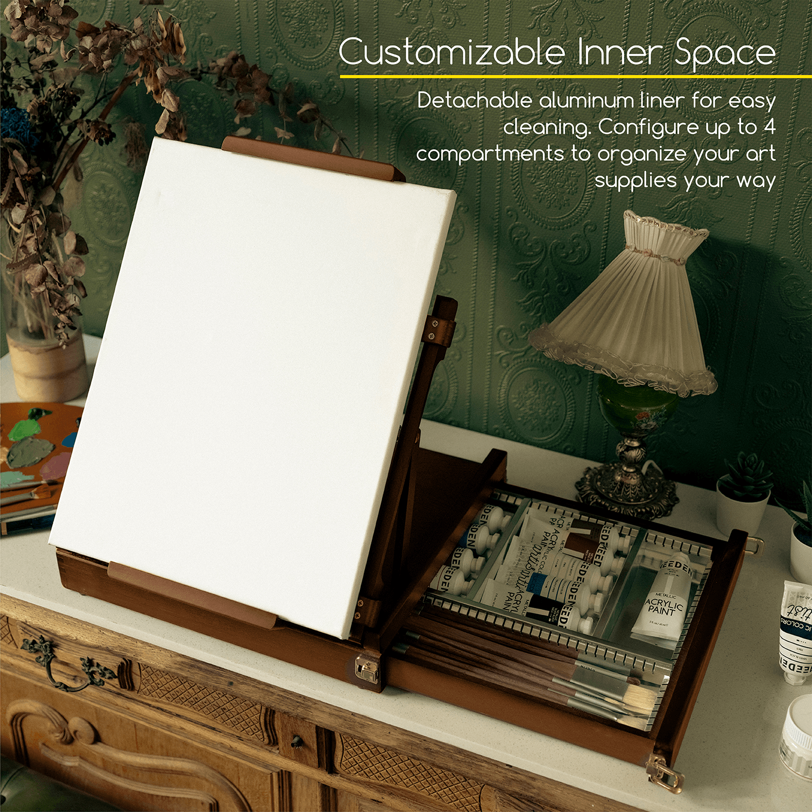 MEEDEN Artist Tabletop Easel with Metal Lined Drawer-Walnut-W05B
