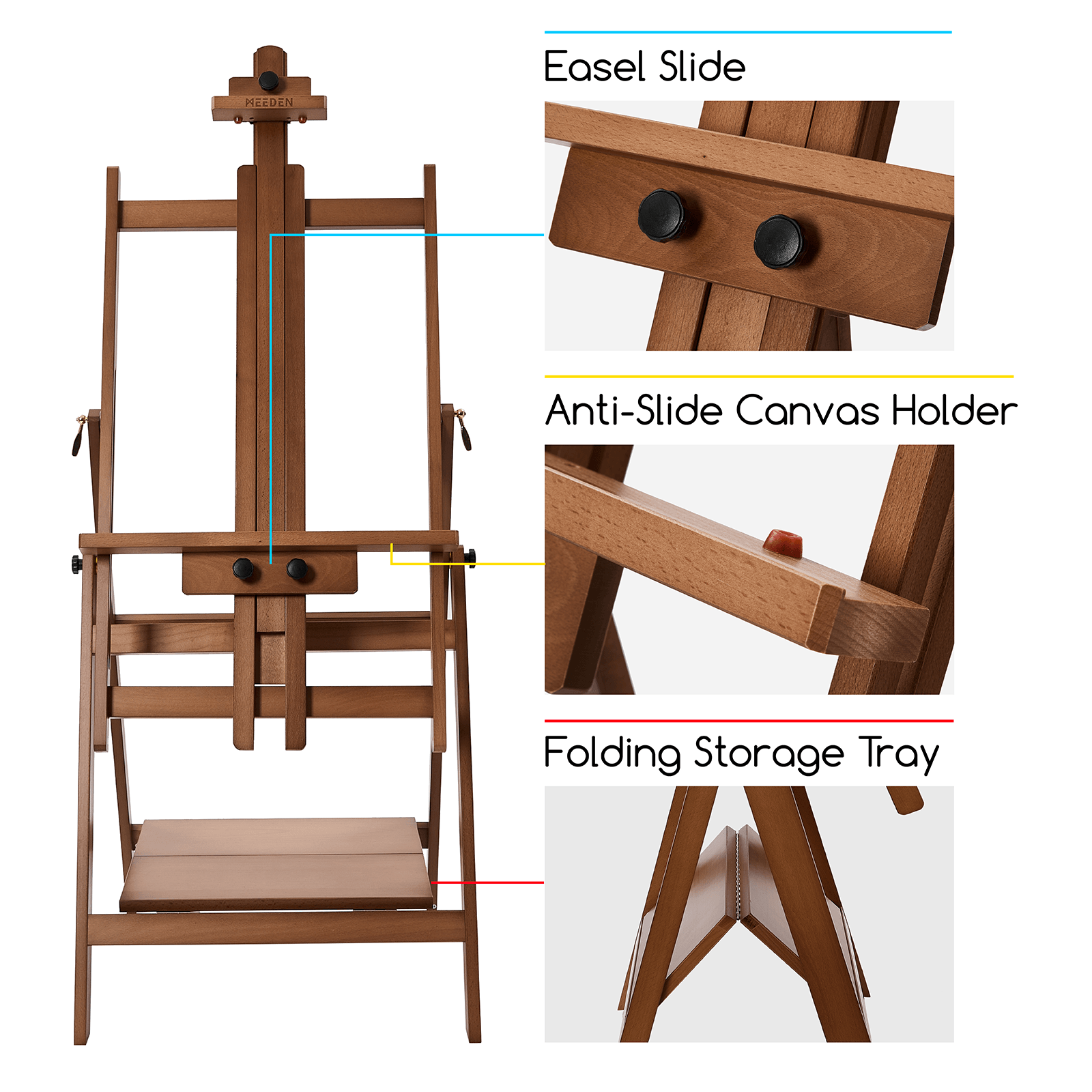 MEEDEN Adjustable Large H-Frame Art Easel Stand-Walnut-W10B