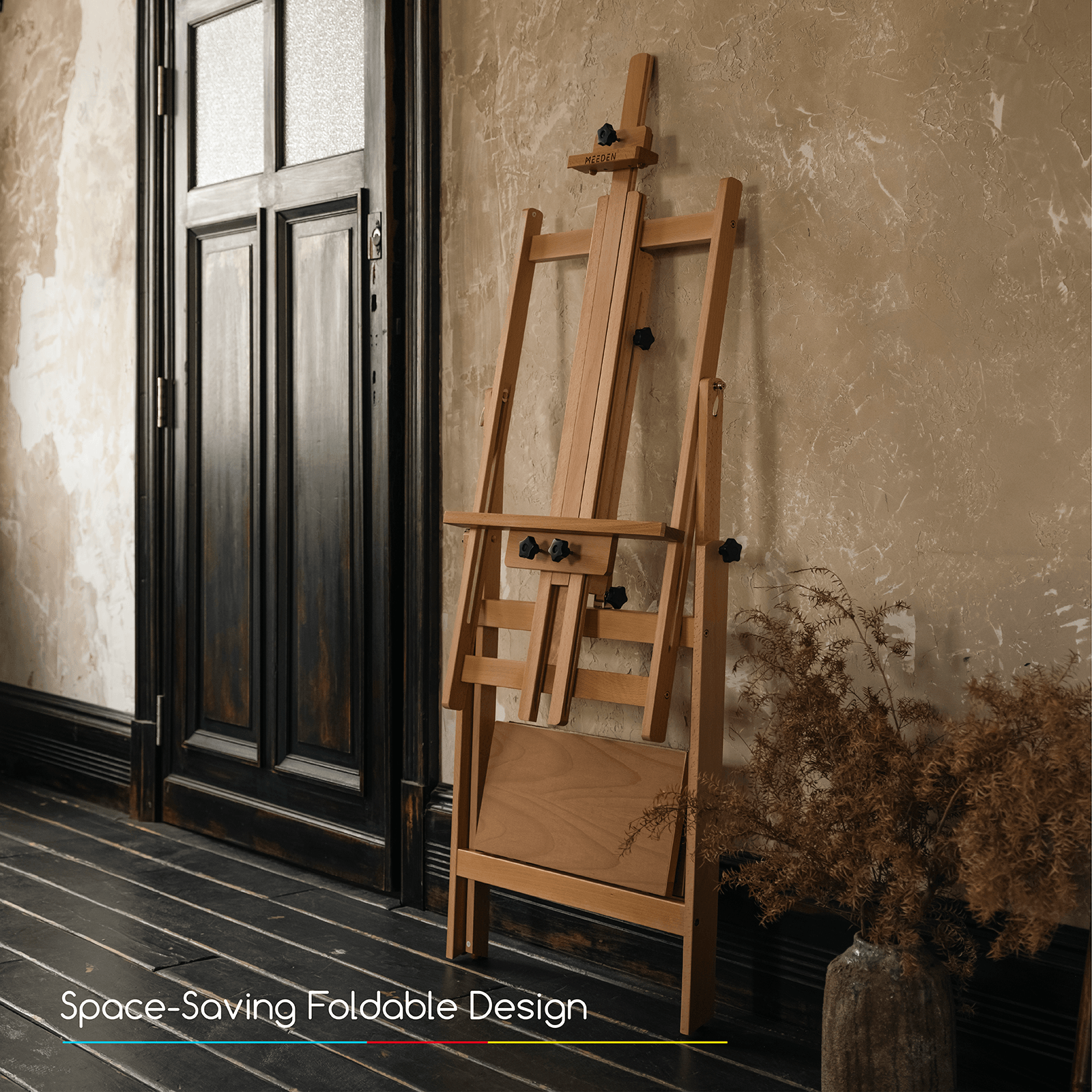 MEEDEN Adjustable Large H-Frame Art Easel Stand-Dark Walnut-W10B
