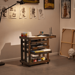 MEEDEN Deluxe Artist Supplies Opbevaringsvogn, 5-Lags Taboret-Valnød-W13H