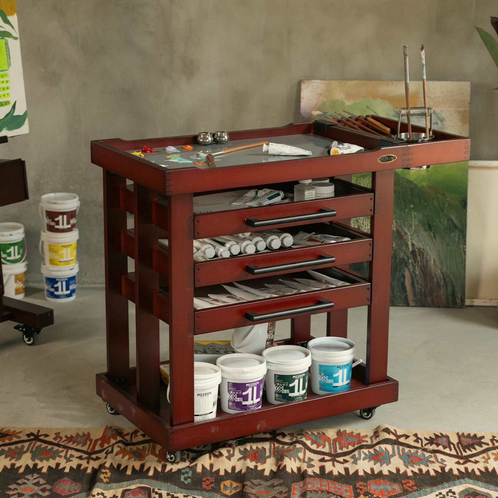 MEEDEN Deluxe Artist Storage Cart, 5-lags Taboret-Kirsebær Valnød-W13H