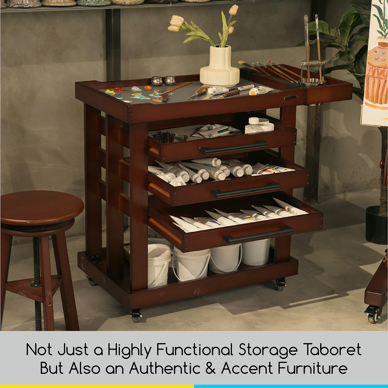 MEEDEN Deluxe Artist Supplies Storage Cart, 5-Tier Taboret-Dark Walnut-W13H