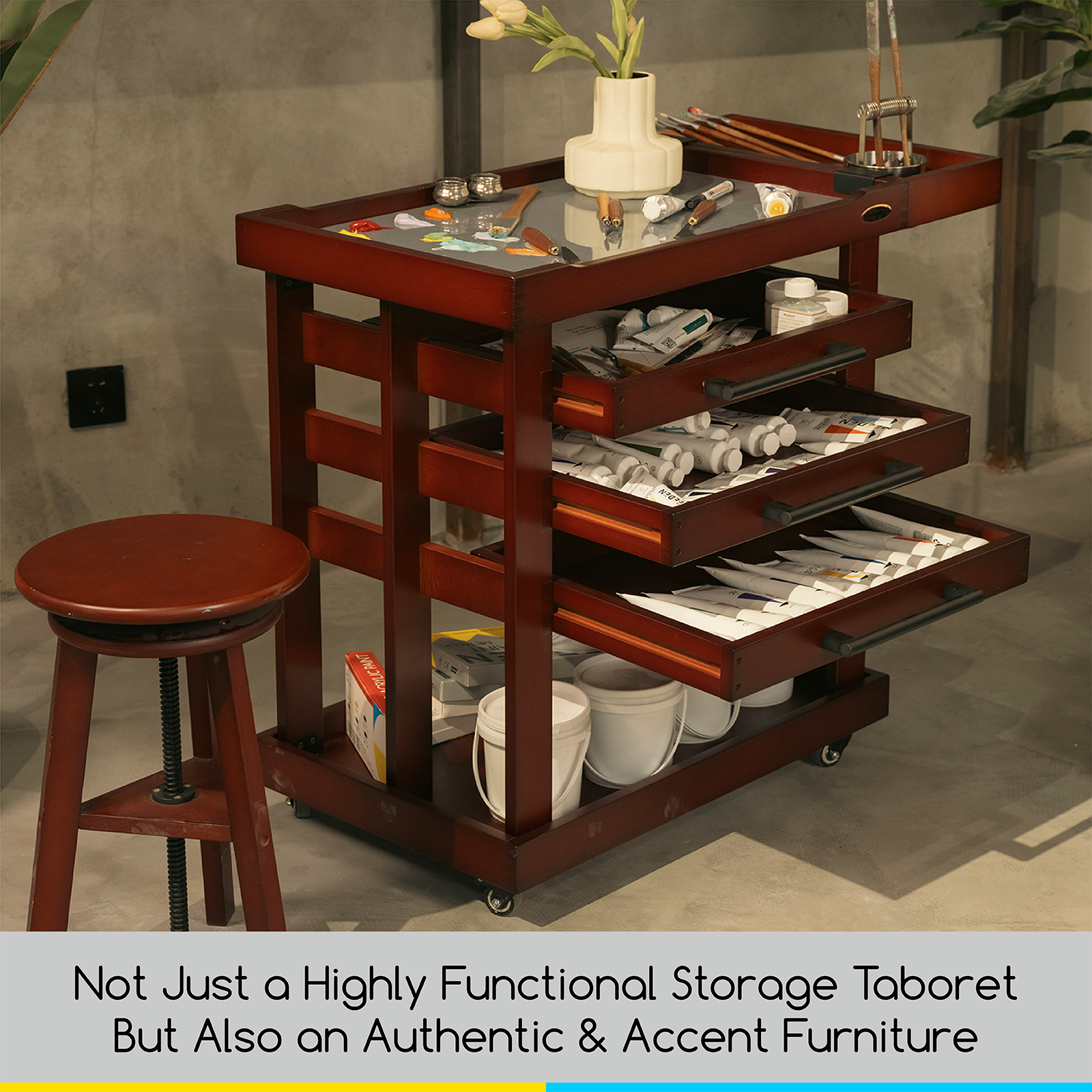 MEEDEN Deluxe Artist Storage Cart, 5-lags Taboret-Kirsebær Valnød-W13H