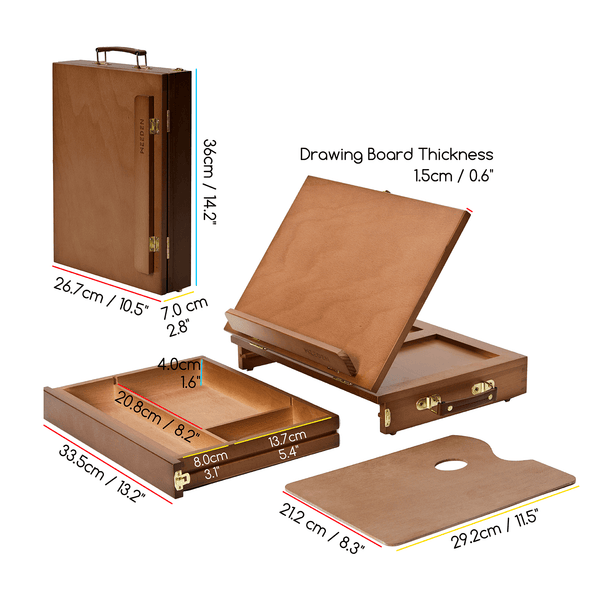 MEEDEN Tabletop Easel with Storage Drawer & Palette-Walnut-XHC-1A