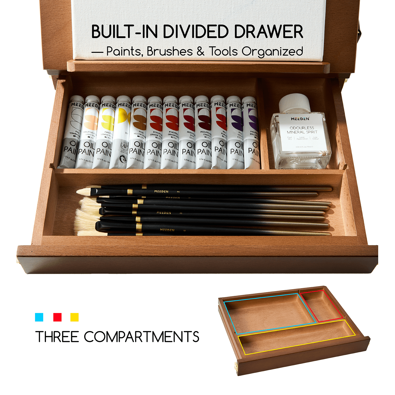 MEEDEN Tabletop Easel with Storage Drawer & Palette-Walnut-XHC-1A